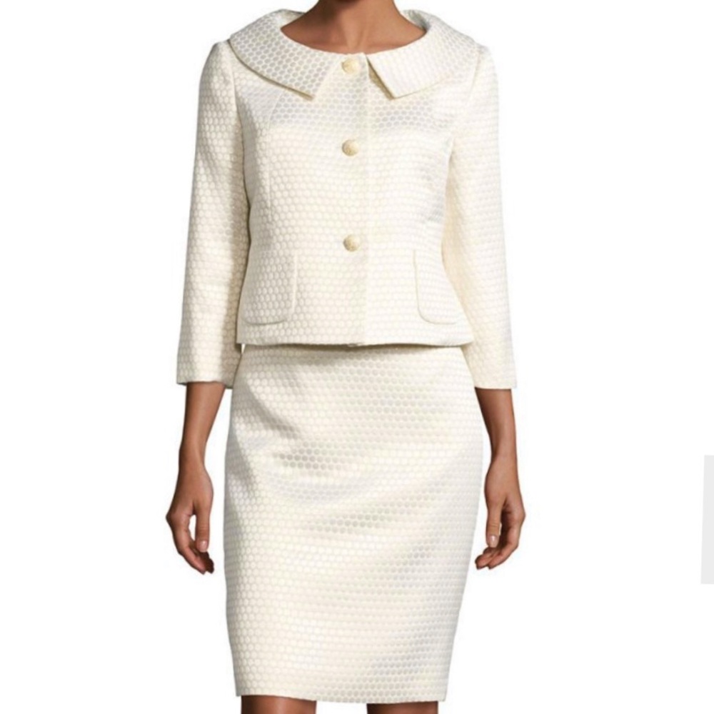 Albert Nipon Jacquard Polka-Dot Jacket w/ Skirt